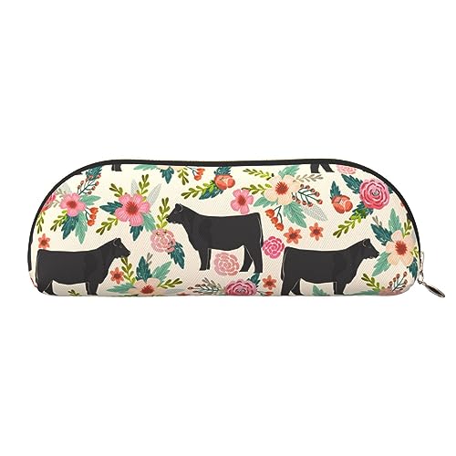 IguaTu Pink Flower Show Steer Cows Rinder Leder Federmäppchen Kosmetiktasche mit glattem Reißverschluss Münztasche Bürobedarf Organizer, gold, Einheitsgröße, Schulranzen von IguaTu