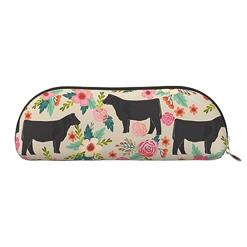 IguaTu Pink Flower Show Steer Cows Rinder Leder Federmäppchen Kosmetiktasche mit glattem Reißverschluss Münztasche Bürobedarf Organizer, gold, Einheitsgröße, Schulranzen von IguaTu