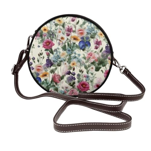 IguaTu Polygonale Spielkarten Runde Leder-Umhängetasche für Frauen mit abnehmbarem Riemen, stilvolle Crossbody-Kreis-Geldbörse, Gartenblühende Wildblumen, Einheitsgröße IguaTu Polygonale Spielkarten Runde Leder-Umhängetasche für Frauen mit abnehmbarem Riemen, stilvolle Crossbody-Kreis-Geldbörse, Gartenblühende Wildblumen, Einheitsgröße von IguaTu
