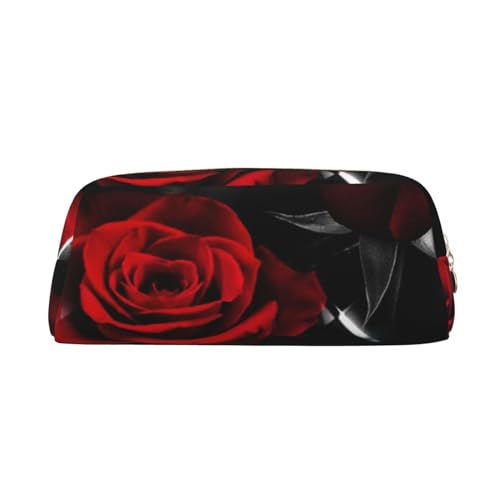 IguaTu Red Rose Federmäppchen Leder Reißverschluss Dreidimensionales Federmäppchen Große Kapazität Kosmetiktasche Schreibwaren Tasche, rote rose, Einheitsgröße, Schulranzen von IguaTu