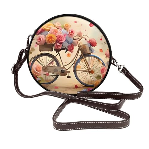 IguaTu Runde Schultertasche für Damen aus Leder für Halloween-Partys, mit abnehmbarem Riemen, stilvolle Umhängetasche, Blumen-Fahrrad, Einheitsgröße IguaTu Runde Schultertasche für Damen aus Leder für Halloween-Partys, mit abnehmbarem Riemen, stilvolle Umhängetasche, Blumen-Fahrrad, Einheitsgröße von IguaTu