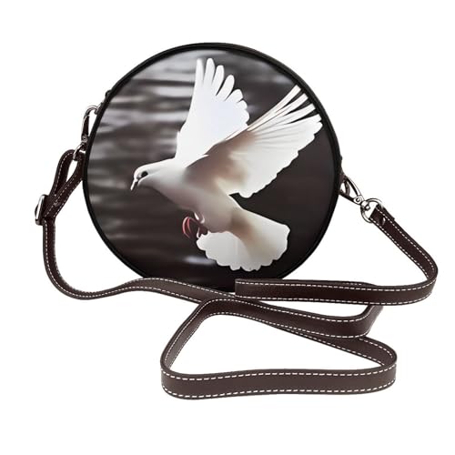 IguaTu Runde Schultertasche für Damen aus Leder für Halloween-Partys, mit abnehmbarem Riemen, stilvolle Umhängetasche, Fliegende Taube, Einheitsgröße IguaTu Runde Schultertasche für Damen aus Leder für Halloween-Partys, mit abnehmbarem Riemen, stilvolle Umhängetasche, Fliegende Taube, Einheitsgröße von IguaTu