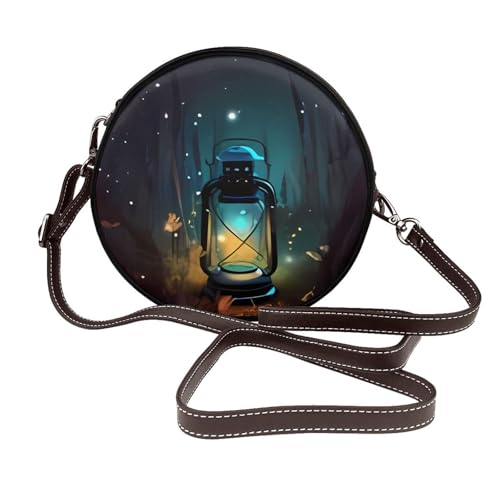 IguaTu Runde Schultertasche für Damen aus Leder für Halloween-Partys, mit abnehmbarem Riemen, stilvolle Umhängetasche, Glühwürmchen und Laterne, Einheitsgröße IguaTu Runde Schultertasche für Damen aus Leder für Halloween-Partys, mit abnehmbarem Riemen, stilvolle Umhängetasche, Glühwürmchen und Laterne, Einheitsgröße von IguaTu