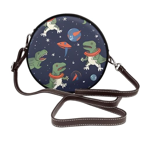 IguaTu Runde Schultertasche für Damen aus Leder für Halloween-Partys, mit abnehmbarem Riemen, stilvolle Umhängetasche, Lustiger Astronauten-Dinosaurier-Rakete, Einheitsgröße IguaTu Runde Schultertasche für Damen aus Leder für Halloween-Partys, mit abnehmbarem Riemen, stilvolle Umhängetasche, Lustiger Astronauten-Dinosaurier-Rakete, Einheitsgröße von IguaTu