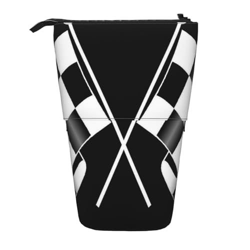 IguaTu Running Black Horses erweiterbares Federmäppchen, Teleskop-Schreibwaren-Organizer, strapazierfähiges Oxford-Gewebe, Mehrzweck-Tasche für Stifte, Make-up, Schwarz-weiße Formel; kariertes von IguaTu