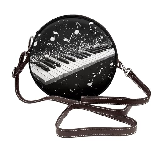 IguaTu Schultertasche für Damen, Leder, rund, mit abnehmbarem Riemen, stilvolle Umhängetasche, rund, Roségold, Klaviertasten mit Musiknoten1, Einheitsgröße IguaTu Schultertasche für Damen, Leder, rund, mit abnehmbarem Riemen, stilvolle Umhängetasche, rund, Roségold, Klaviertasten mit Musiknoten1, Einheitsgröße von IguaTu