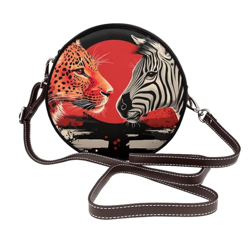 IguaTu Schultertasche für Damen, Leder, rund, mit abnehmbarem Riemen, stilvolle Umhängetasche, rund, Roségold, Roter Leoparden- und Zebra-Tier, Einheitsgröße IguaTu Schultertasche für Damen, Leder, rund, mit abnehmbarem Riemen, stilvolle Umhängetasche, rund, Roségold, Roter Leoparden- und Zebra-Tier, Einheitsgröße von IguaTu