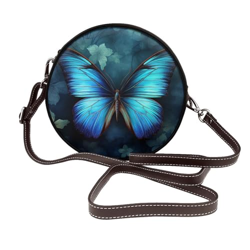 IguaTu Schultertasche für Damen mit abnehmbarem Riemen, Motiv: Elefant und Sonnenblumen, aus Leder, mit abnehmbarem Riemen, stilvolle Umhängetasche, runde Geldbörse, Blau Schmetterlingsmuster IguaTu Schultertasche für Damen mit abnehmbarem Riemen, Motiv: Elefant und Sonnenblumen, aus Leder, mit abnehmbarem Riemen, stilvolle Umhängetasche, runde Geldbörse, Blau Schmetterlingsmuster von IguaTu
