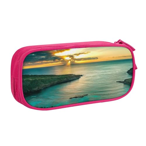 IguaTu Sunrise Over Hawaii Federmäppchen, großes Fassungsvermögen, doppellagig, Schüler-Federmäppchen, strapazierfähiges Oxford-Gewebe, Schul- und Bürobedarf-Organizer, rose, Einheitsgröße, von IguaTu