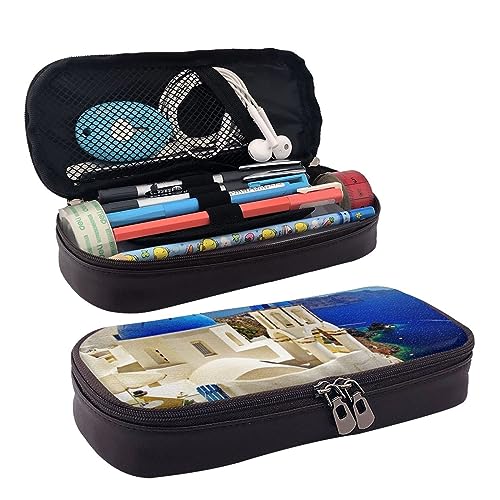 IguaTu Texas Bluebonnets Scenery Federmäppchen Große Kapazität Bedrucktes Federmäppchen Schreibwaren Organizer für Schule Bürobedarf, Santorini Griechische Insel Meerblick, Einheitsgröße, Beauty Case von IguaTu