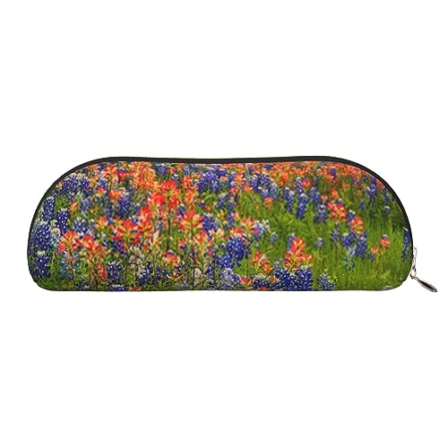 IguaTu Texas Bluebonnets Scenery Federmäppchen aus Leder - Kosmetiktasche mit glattem Reißverschluss - Münztasche - Bürobedarf Organizer, gold, Einheitsgröße, Schulranzen von IguaTu