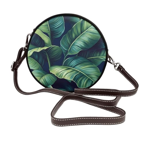 IguaTu Tropische Palmenblätter, runde Leder-Umhängetasche für Damen, mit abnehmbarem Riemen, stilvolle Crossbody-Kreis-Geldbörse, Tropische Palmenblätter, Einheitsgröße IguaTu Tropische Palmenblätter, runde Leder-Umhängetasche für Damen, mit abnehmbarem Riemen, stilvolle Crossbody-Kreis-Geldbörse, Tropische Palmenblätter, Einheitsgröße von IguaTu