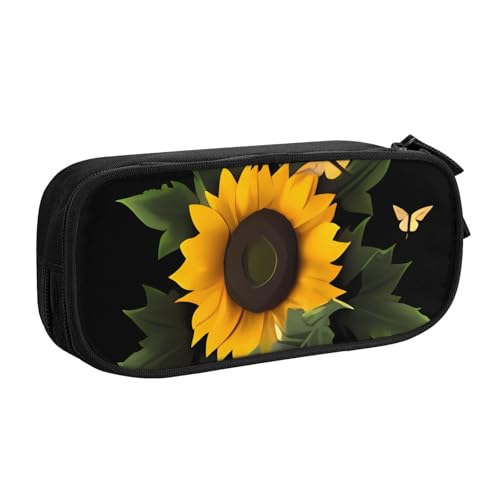 IguaTu Weed with Sunflower Large Capacity Pencil Case - Double Layer Stationery Organizer for School, Office, Travel Use, Schwarz , Einheitsgröße, Kosmetikkoffer von IguaTu