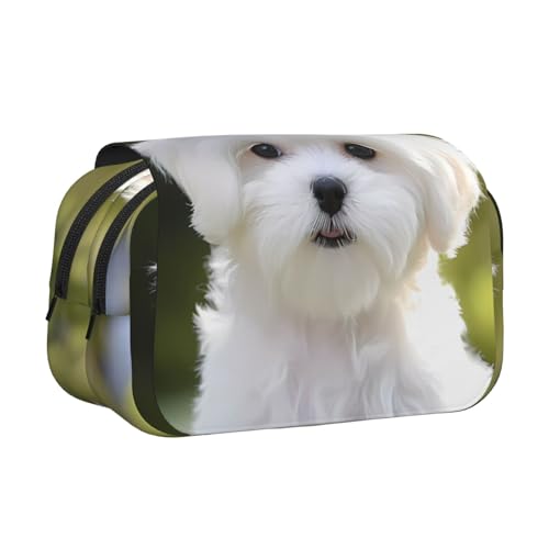 IguaTu Ying Yang Diagramm Doppellagiges Federmäppchen aus Oxford-Stoff mit Reißverschluss und Klappe, große Kapazität, Schreibwarentasche für Schule, Büro, Reisen, Bichon Frisé Hund, Einheitsgröße von IguaTu