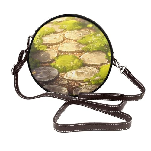 IguaTu orchids runde Leder-Umhängetasche für Damen, mit abnehmbarem Riemen, stilvolle Crossbody-Tasche, Moss Stone Pavement1, Einheitsgröße IguaTu orchids runde Leder-Umhängetasche für Damen, mit abnehmbarem Riemen, stilvolle Crossbody-Tasche, Moss Stone Pavement1, Einheitsgröße von IguaTu