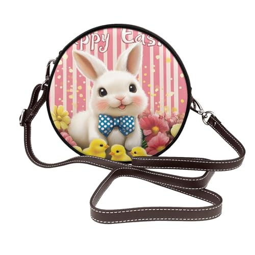 Imagen De Pug Runde Leder-Umhängetasche für Damen mit abnehmbarem Riemen, stilvolle Crossbody-Kreis-Geldbörse, Frühling Happy Easter Holiday, Einheitsgröße Imagen De Pug Runde Leder-Umhängetasche für Damen mit abnehmbarem Riemen, stilvolle Crossbody-Kreis-Geldbörse, Frühling Happy Easter Holiday, Einheitsgröße von IguaTu