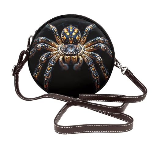Imagen De Pug Runde Leder-Umhängetasche für Damen mit abnehmbarem Riemen, stilvolle Crossbody-Kreis-Geldbörse, Gruselige Spinne, Einheitsgröße Imagen De Pug Runde Leder-Umhängetasche für Damen mit abnehmbarem Riemen, stilvolle Crossbody-Kreis-Geldbörse, Gruselige Spinne, Einheitsgröße von IguaTu