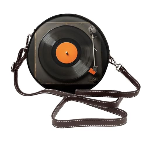 Imagen De Pug Runde Leder-Umhängetasche für Damen mit abnehmbarem Riemen, stilvolle Crossbody-Kreis-Geldbörse, Vintage-Vinyl-Schallplatte, Einheitsgröße Imagen De Pug Runde Leder-Umhängetasche für Damen mit abnehmbarem Riemen, stilvolle Crossbody-Kreis-Geldbörse, Vintage-Vinyl-Schallplatte, Einheitsgröße von IguaTu