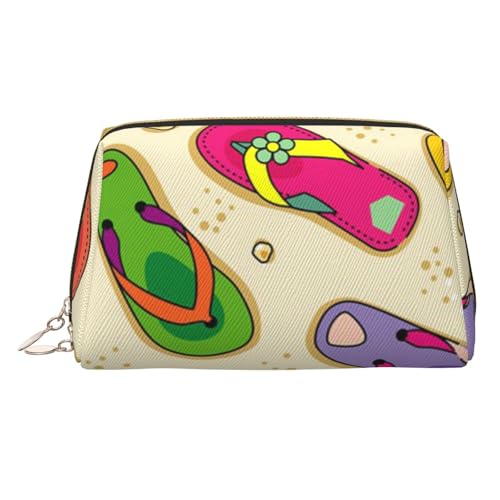 Kosmetiktasche aus Leder mit Weihnachtsverzierung, Reise-Kulturbeutel, tragbare PVC-Kosmetiktasche für Damen, Farbenfrohe Flip-Flops, Einheitsgröße von IguaTu