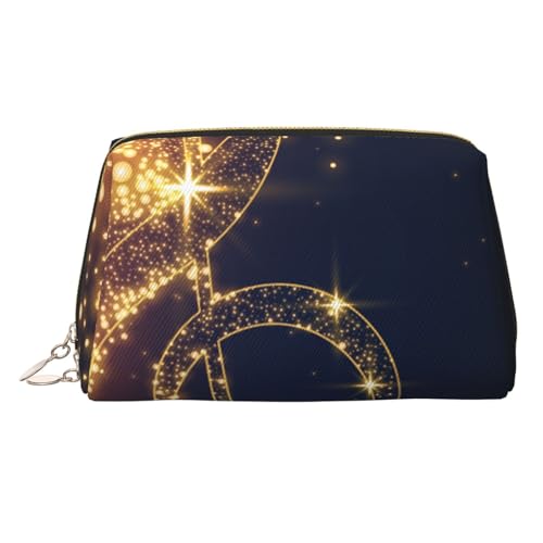 Kosmetiktasche aus Leder mit Weihnachtsverzierung, Reise-Kulturbeutel, tragbare PVC-Kosmetiktasche für Damen, Goldene Musiknote mit glänzendem Stern, Einheitsgröße von IguaTu