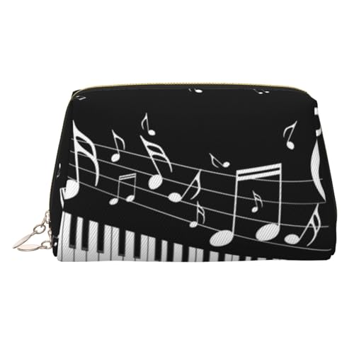 Make-up-Tasche aus Leder mit Graffiti-Lippen, Reise-Kulturbeutel, tragbare PVC-Kosmetiktasche für Damen, Schwarz-weiße Musiknote, Einheitsgröße von IguaTu