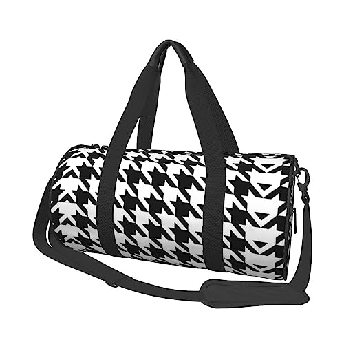 Runde Reisetasche, faltbare Sporttasche, große Kapazität, Huhn und Hahn-Druck, Übernachtungstasche, geeignet für Männer und Frauen, Houndstooth Schwarz, Einheitsgröße von IguaTu