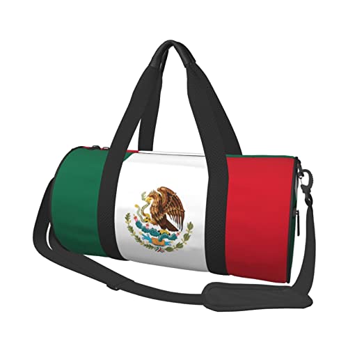 Runde Reisetasche, faltbare Sporttasche, große Kapazität, farbige Pfauen-Übernachtungstasche, geeignet für Männer und Frauen, Flagge Mexikos, Einheitsgröße von IguaTu