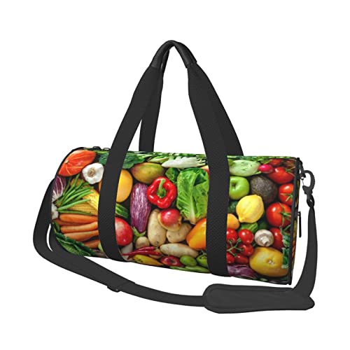 Runde Reisetasche, faltbare Sporttasche, große Kapazität, niedliche Faultier-Übernachtungstasche, geeignet für Männer und Frauen, Frisches Obst und Gemüse, Einheitsgröße von IguaTu