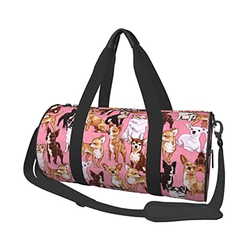 Runde Reisetasche Faltbare Sporttasche Große Kapazität American Football Schnürsenkel Übernachtungstasche Geeignet für Männer und Frauen, Chiwawas Dog Pink, Einheitsgröße von IguaTu