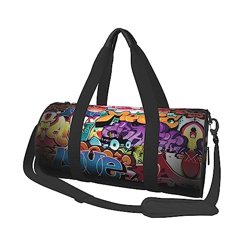 Runde Reisetasche Faltbare Sporttasche Große Kapazität Happy New Year Übernachtungstasche Geeignet für Männer und Frauen, Graffiti Hip Hop, Einheitsgröße von IguaTu