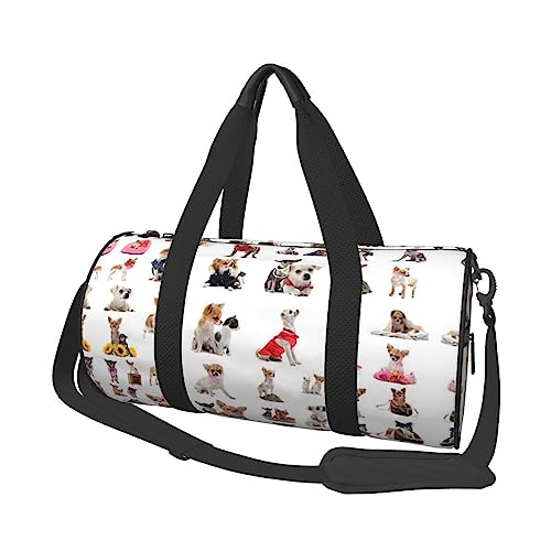 Runde Reisetasche Faltbare Sporttasche Große Kapazität Happy New Year Übernachtungstasche Geeignet für Männer und Frauen, Süßes Chihuahua-Mops-Muster., Einheitsgröße von IguaTu