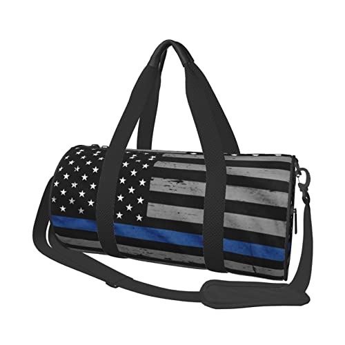 Runde Reisetasche Faltbare Sporttasche Große Kapazität Rosa Marmor Textur Übernachtungstasche Geeignet für Männer und Frauen, American Thin Blue Line Flagge, Einheitsgröße von IguaTu