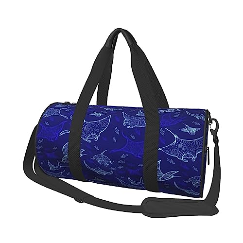 Runde Reisetasche Faltbare Sporttasche Große Kapazität Rosa Marmor Textur Übernachtungstasche Geeignet für Männer und Frauen, Manta Ray und Fisch, Einheitsgröße von IguaTu