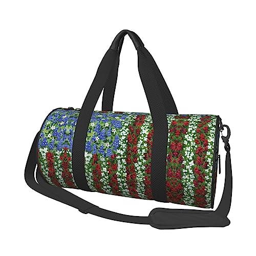 Runde Reisetasche Faltbare Sporttasche Große Kapazität Senfgelb Übernachtungstasche Geeignet für Männer und Frauen, Amerika, patriotische Blume, Einheitsgröße von IguaTu