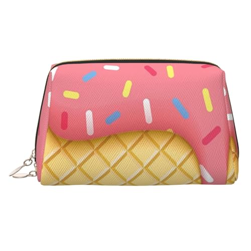 Strandszene mit Stühlen, Leder-Make-up-Tasche, Reise-Kulturbeutel, Organizer, tragbare PVC-Kosmetiktasche für Damen, Eiscreme- und Waffelmuster, Einheitsgröße von IguaTu