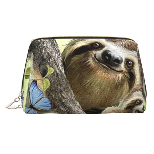 Strandszene mit Stühlen, Leder-Make-up-Tasche, Reise-Kulturbeutel, Organizer, tragbare PVC-Kosmetiktasche für Damen, Faultierfamilie, Einheitsgröße von IguaTu