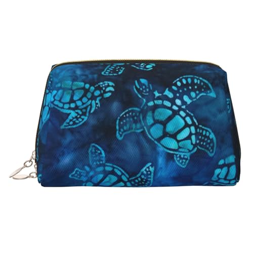 Strandszene mit Stühlen, Leder-Make-up-Tasche, Reise-Kulturbeutel, Organizer, tragbare PVC-Kosmetiktasche für Damen, Meeresschildkröte-blau, Einheitsgröße von IguaTu