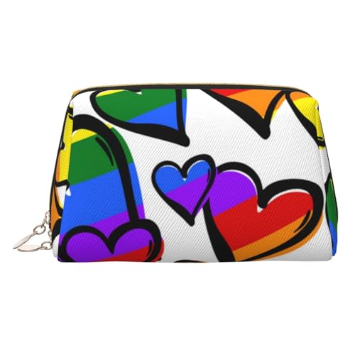 Strandszene mit Stühlen, Leder-Make-up-Tasche, Reise-Kulturbeutel, Organizer, tragbare PVC-Kosmetiktasche für Damen, Regenbogenfarbene Gay-Pride-Herzen, Einheitsgröße von IguaTu