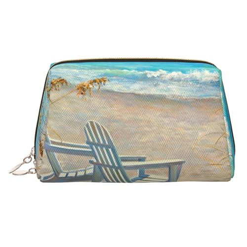 Strandszene mit Stühlen, Leder-Make-up-Tasche, Reise-Kulturbeutel, Organizer, tragbare PVC-Kosmetiktasche für Damen, Strandszene mit Stühlen, Einheitsgröße von IguaTu
