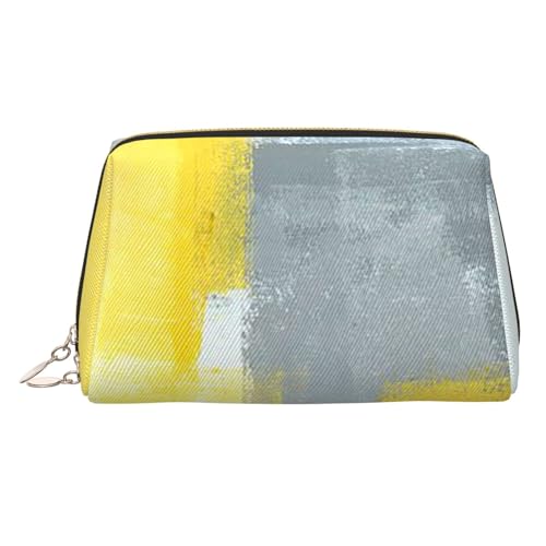 Sunrise Over Hawaii Make-up-Tasche aus Leder, Reise-Kulturbeutel, Organizer, tragbare PVC-Kosmetiktasche für Damen, Abstrakte Kunstmalerei in Grau und Gelb, Einheitsgröße von IguaTu