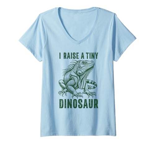 Damen I Raise A Tiny Dinosaurier-Leguan T-Shirt mit V-Ausschnitt Damen I Raise A Tiny Dinosaurier-Leguan T-Shirt mit V-Ausschnitt von Iguana Pet Owner Reptile Lover