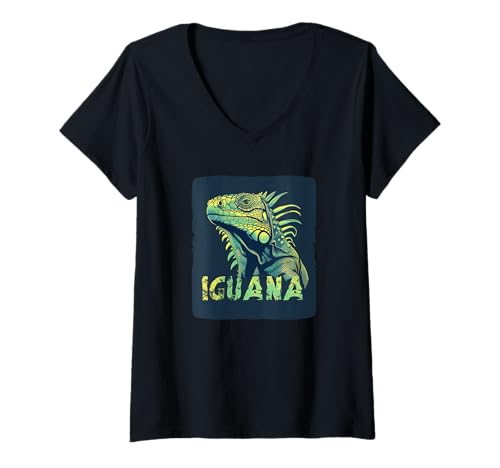 Damen Schönes Leguanesichtskostüm für Erwachsene und Kinder T-Shirt mit V-Ausschnitt von Iguana Reptile