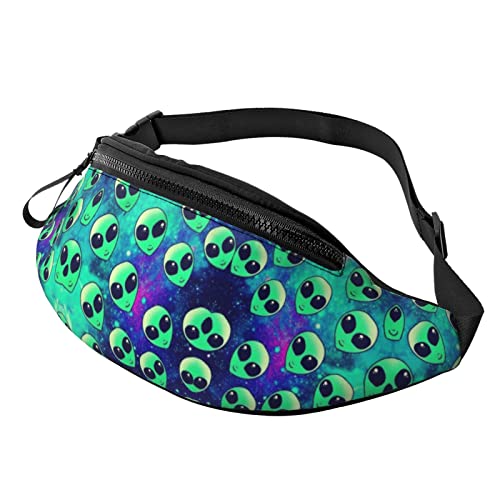 Gradient Blue Denim Fanny Pack für Männer und Frauen, modische verstellbare Crossbody Hüfttasche für Reisen Sport Walking, Grün Aliens, Einheitsgröße von Iguatu