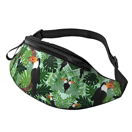 Gymnastikspiel Bauchtasche für Männer und Frauen, modische verstellbare Crossbody-Hüfttasche, für Reisen, Sport, Walking, Tropische Blätter Vogel, Einheitsgröße von Iguatu