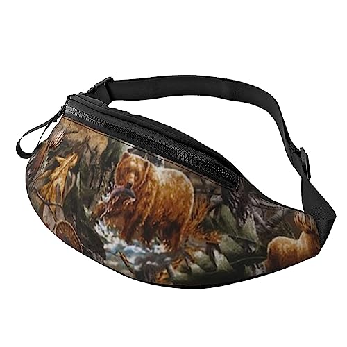 Rustikale alte Scheunenholz-Bauchtasche für Männer und Frauen, modische, verstellbare Crossbody-Hüfttasche, für Reisen, Sport, Wandern, Jagd Hirsch Bär Reh, Einheitsgröße von Iguatu