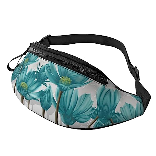 Sommer Hawaii-Bauchtasche für Herren und Damen, modische verstellbare Crossbody-Hüfttasche, für Reisen, Sport, Walking, Blaugrün und weiß geblümt, Einheitsgröße von Iguatu