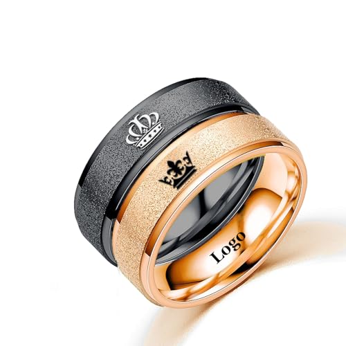 Ihanskio Passen Sie Mattierte Passende Paare Ringe Mit Gravierten Crown Mustern An Matter Versprechensring Personalisiert Seine Ringe Eheringe Paarschmuck (Schwarz/Rosegold-6 mm) von Ihanskio