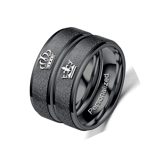 Ihanskio Passen Sie Mattierte Passende Paare Ringe Mit Gravierten Crown Mustern An Matter Versprechensring Personalisiert Seine Ringe Eheringe Paarschmuck (Schwarz-6mm) von Ihanskio