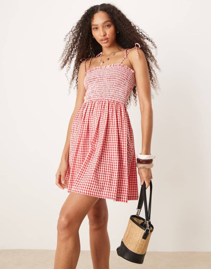 Iisla & Bird - Gesmoktes Strand-Minikleid mit Vichy-Karomuster in Rot von Iisla & Bird