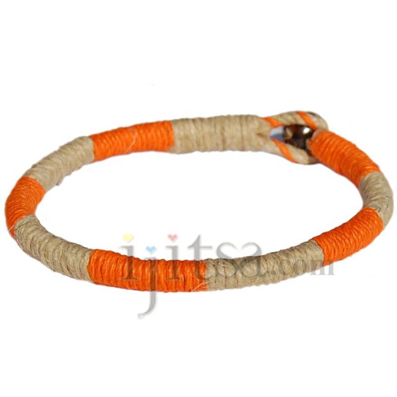 Lederarmband Oder Fußkettchen Mit Orange Und Natürlichen Hanf Gewickelt von Ijitsa